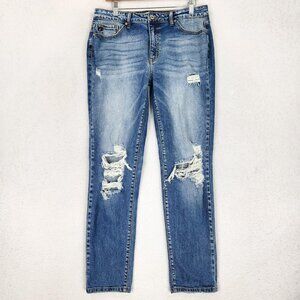 KanCan Jeans Womens 28 Blue Mid Rise Distressed Tapered Slim Stretch Denim